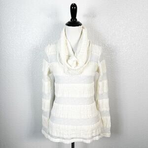 Anthropologie Tiny Womens Sheer Lace Long Sleeve Cowl Neck Boho Top Cream Medium